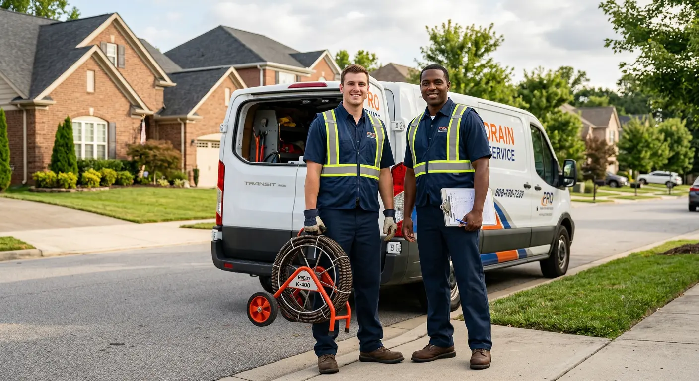 Sewer and drain service team with equipment ready for work in Edmond